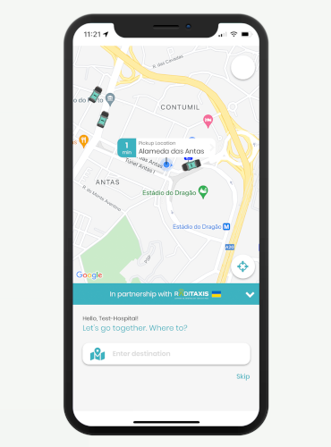 Screenshot da APP Taxi-Link que suporta a central de táxis do Porto.